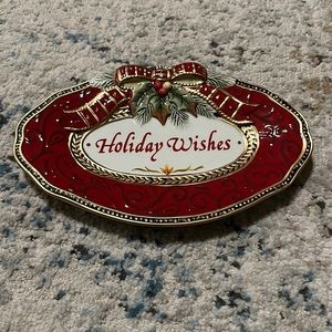 Fitz & Floyd Damask Holiday Embossed Sentiment Tray Holiday Wishes
